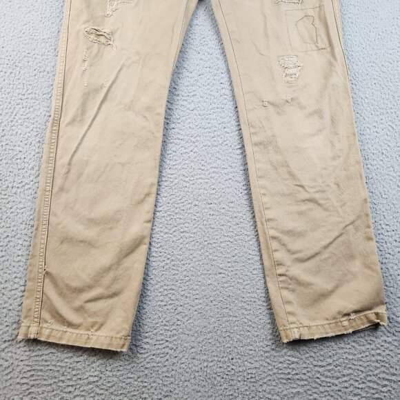 American Eagle Pants Mens 30x34 Slim Straight Chino Canvas Distressed Patched - Picture 2 of 15
